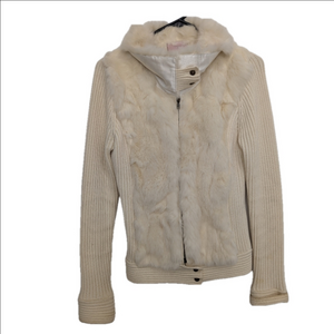 Romeo & Juliet Couture Rabbit Fur Full Zip Ivory Knit Sweater